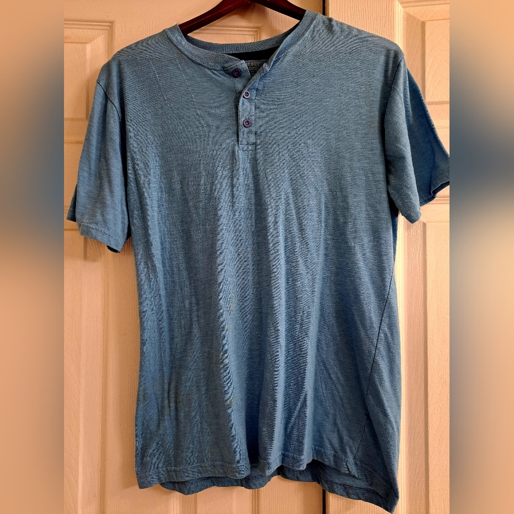 Men's Casual Blue Henley Shirt
